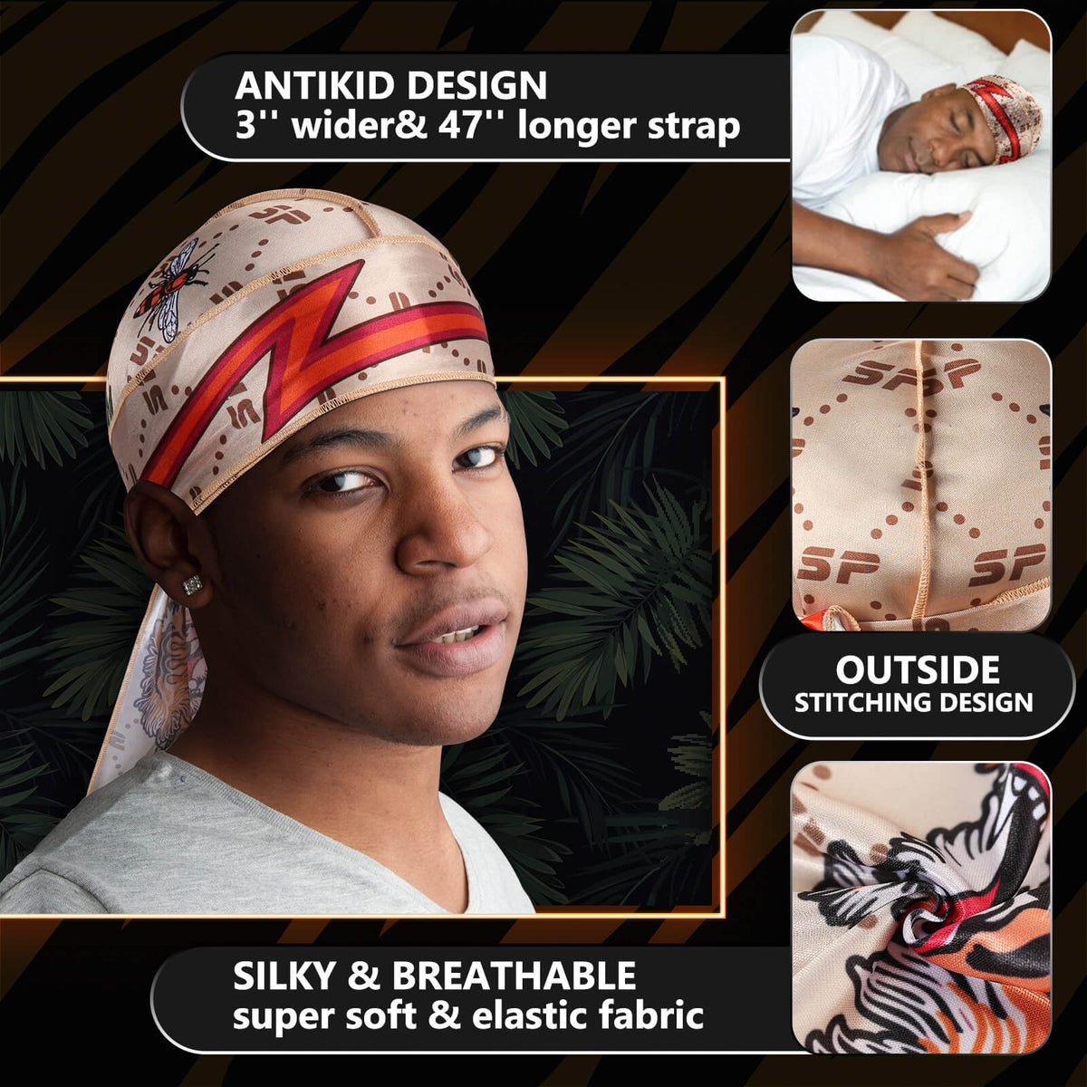Premium silky designer durag & wave cap (Multi Colors)with long tail for  360 wave – SPOVIEW