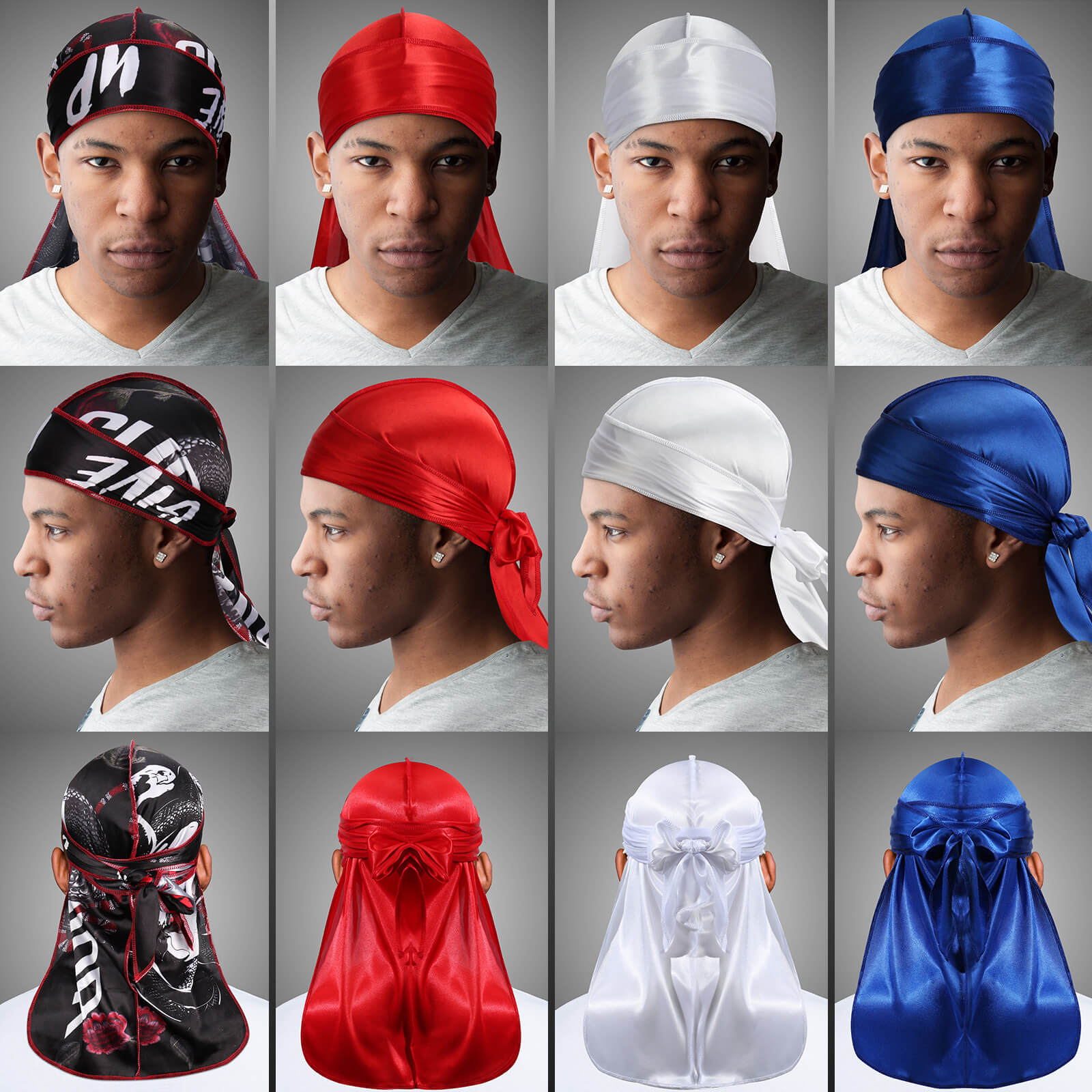 SATINIOR 8 Pieces Silky Durag Caps Elastic Wave Cap Long Tail Headwraps  Wide Straps Waves (Gold, Green, Pink, Black), Large at  Men's  Clothing store