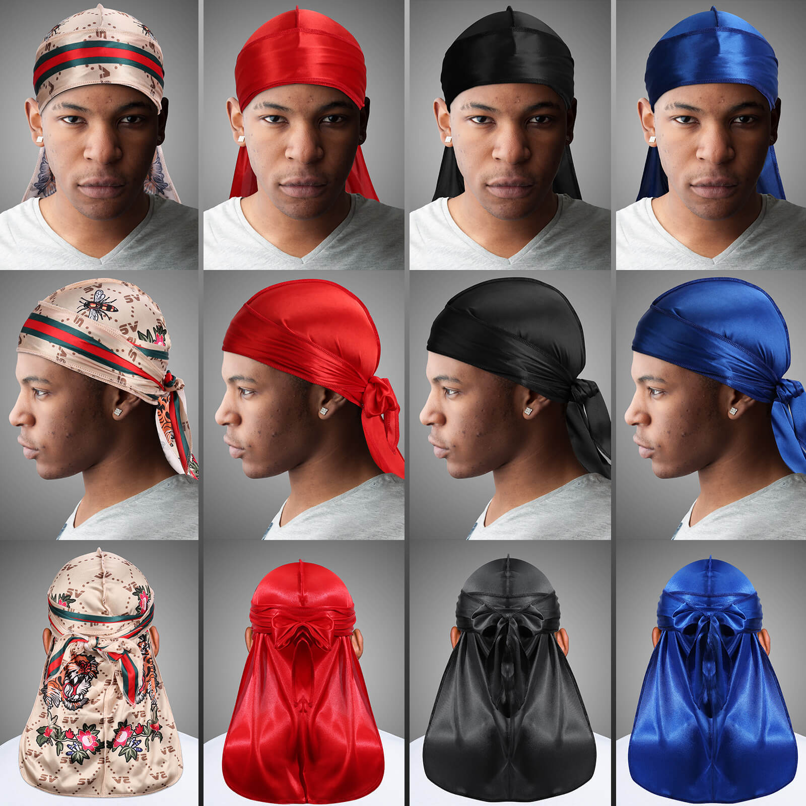 Silky Durag and Waves Cap, Multiple Styles Wave Cap Pack for Men Waves,  Moisture-Tech Fabric Satin Du-Rag